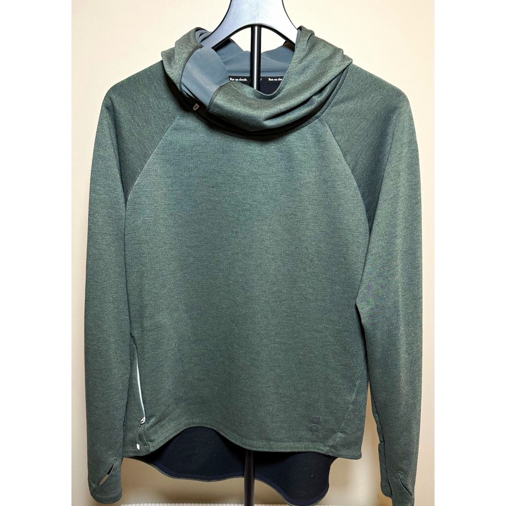 On Cloud Hooded Pullover Sweatshirt Zip Pocket Stretch Green Running Women's M